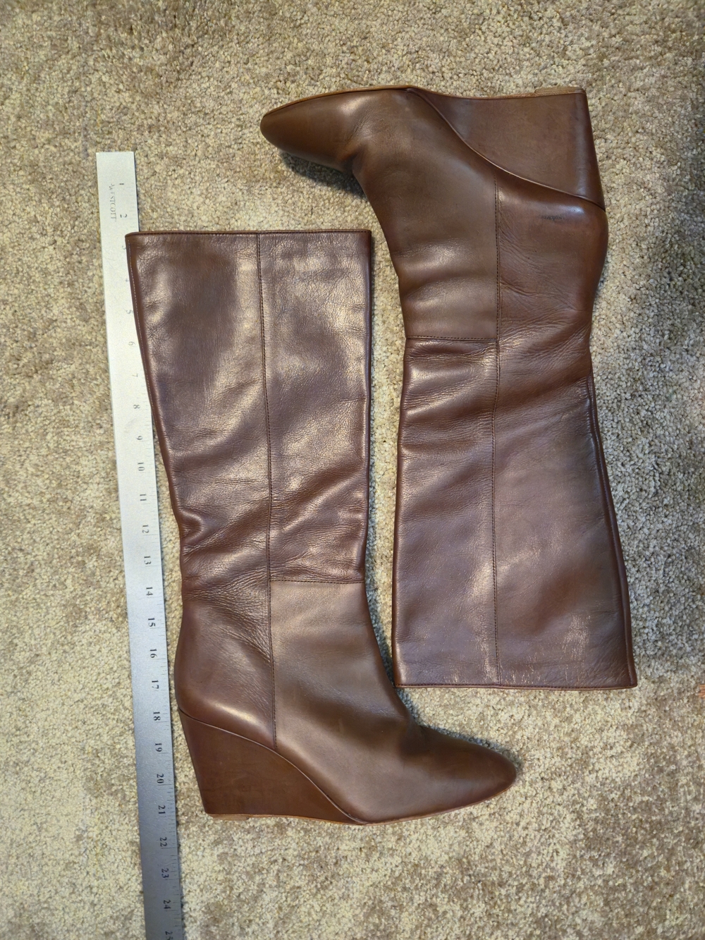 Loeffler Randall Brown Leather Wedge Knee Boots